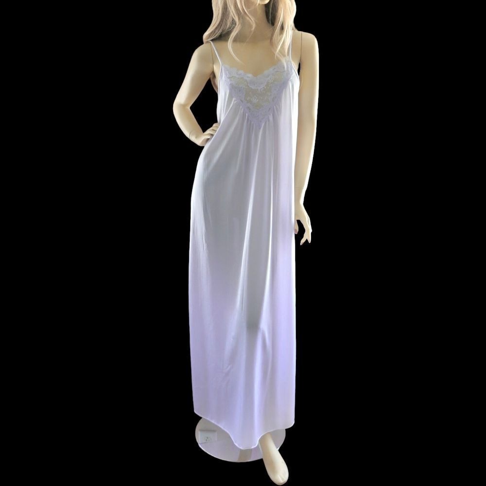 Tom Bezduda‎ Vintage 80s Lilac Gown M Maxi Slip Dress Coquette Lingerie - Picture 2 of 9